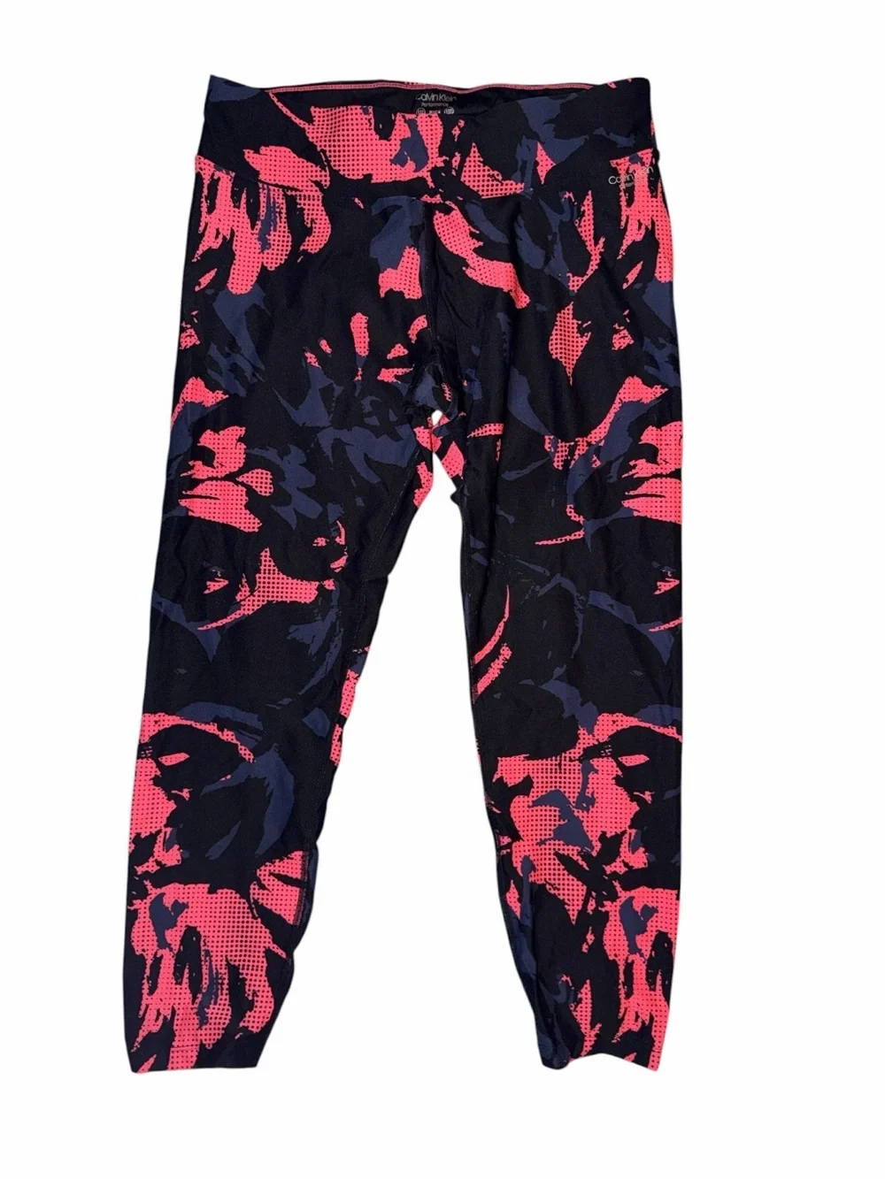 Calvin Klein Coral, Black & Grey Abstract Print Cropped Leggings
